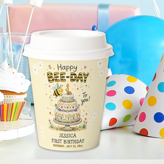 Cute Bee Day Birthday | Bumble Bee First Birthday 紙コップ