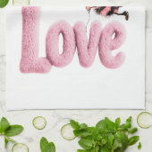 Cute Bee Fluffy Pink Love Heart Balloon  キッチンタオル (折り畳み)