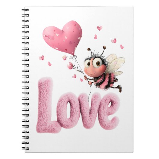 Cute Bee Fluffy Pink Love Heart Balloon  ノートブック (正面)