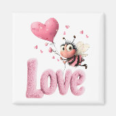 Cute Bee Fluffy Pink Love Heart Balloon  マグネット (正面)