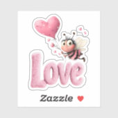 Cute Bee Fluffy Pink Love Heart Balloon Design シール (シート)