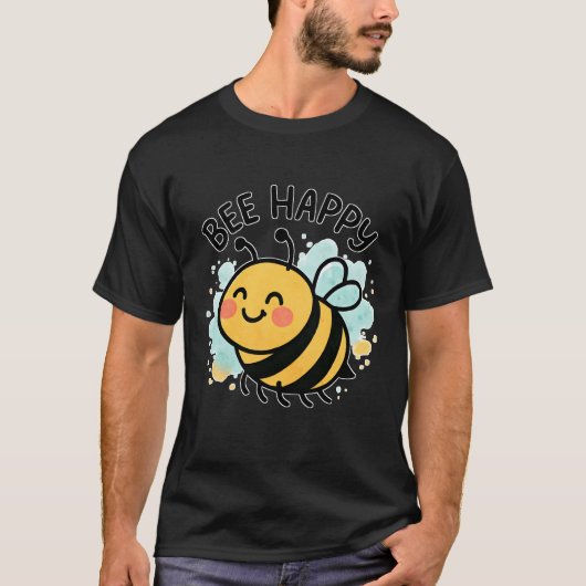 Cute Bee Happy Cartoon Tシャツ (正面)