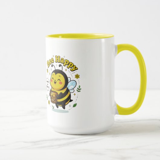 Cute Bee Happy Illustration - Sweet as Honey Desig マグカップ (右)