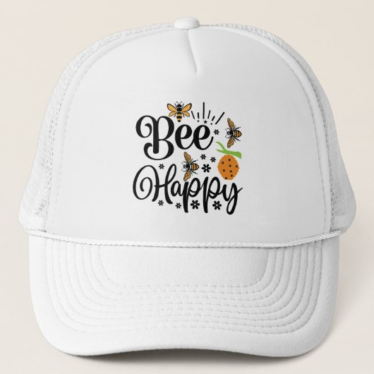 Cute bee happy word art  キャップ (正面)