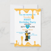 Cute Bee Honey Drips 1st Birthday Invite Adaptable 招待状 (正面)