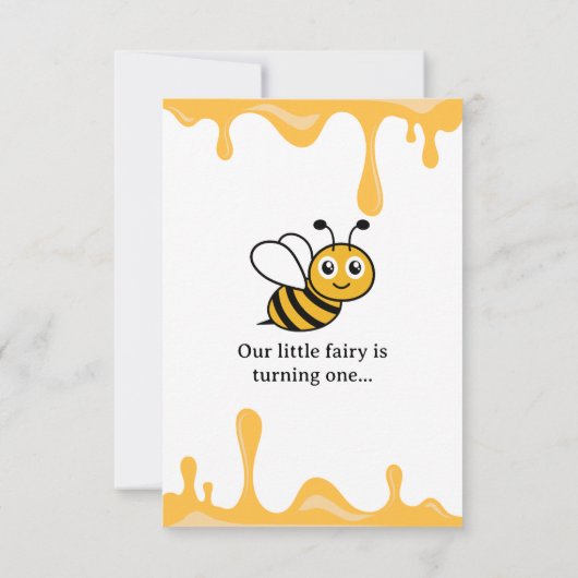 Cute Bee Honey Drips 1st Birthday Invite Adaptable 招待状 (裏面)