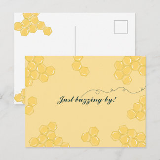 Cute Bee ‘Just Buzzing By!’ Honeycomb Postcard ポストカード