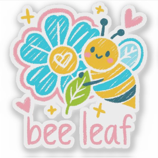 Cute Bee Leaf Floral for Teacher appreciation シール (正面)