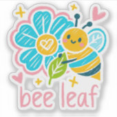 Cute Bee Leaf Inspirational Floral Teacher Art シール (正面)