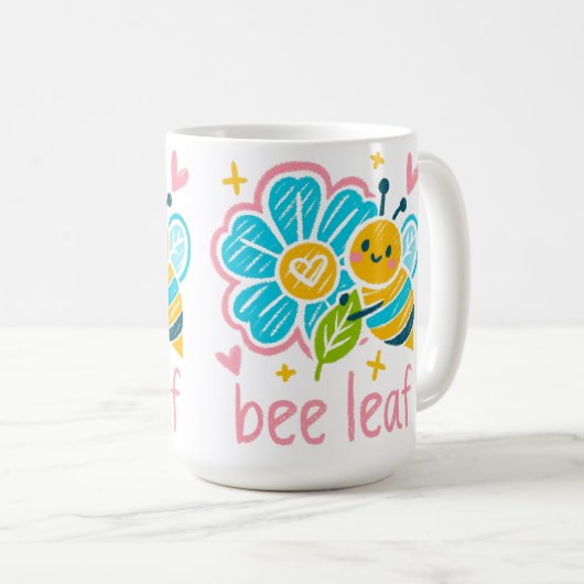 Cute Bee Leaf  Inspirational for Yoga practitioner コーヒーマグカップ (正面右)