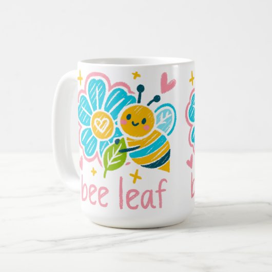 Cute Bee Leaf  Inspirational for Yoga practitioner コーヒーマグカップ (正面左)