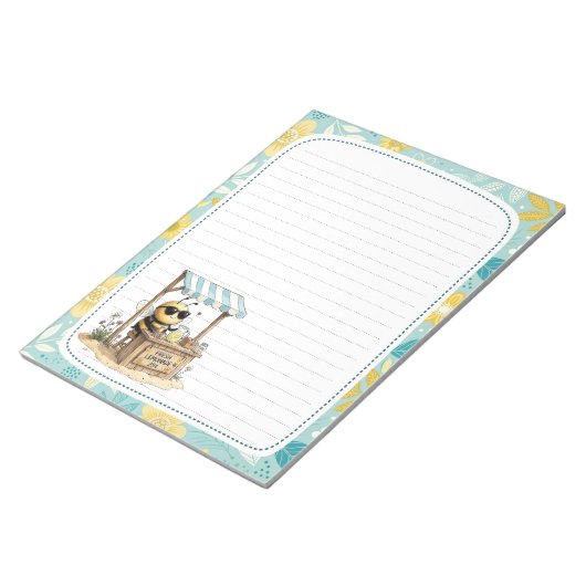 Cute Bee Lemonade Stand Full Page Lined Stationery ノートパッド (アングル)