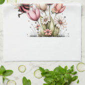 Cute Bee Love Heart Balloon Spring Flowers キッチンタオル (折り畳み)