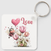 Cute Bee Love Heart Balloon Spring Flowers キーホルダー (裏面)
