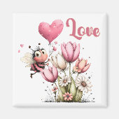 Cute Bee Love Heart Balloon Spring Flowers マグネット (正面)