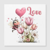 Cute Bee Love Heart Balloon Spring Flowers Magnet (正面)