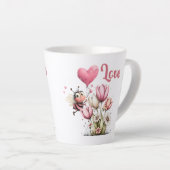Cute Bee Love Heart & Floral  カフェラテマグ (右アングル)