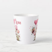 Cute Bee Love Heart & Floral  カフェラテマグ (正面)