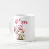 Cute Bee Love Heart & Floral  コーヒーマグカップ (正面左)