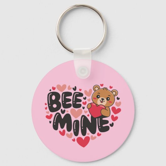 Cute Bee Mine Teddy Bear Valentine's Day キーホルダー (正面)