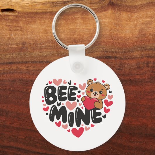 Cute Bee Mine Teddy Bear Valentine's Day キーホルダー (裏面)