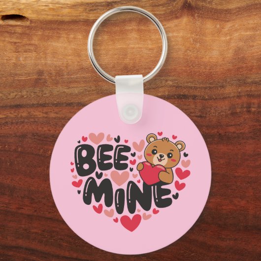 Cute Bee Mine Teddy Bear Valentine's Day キーホルダー (正面)
