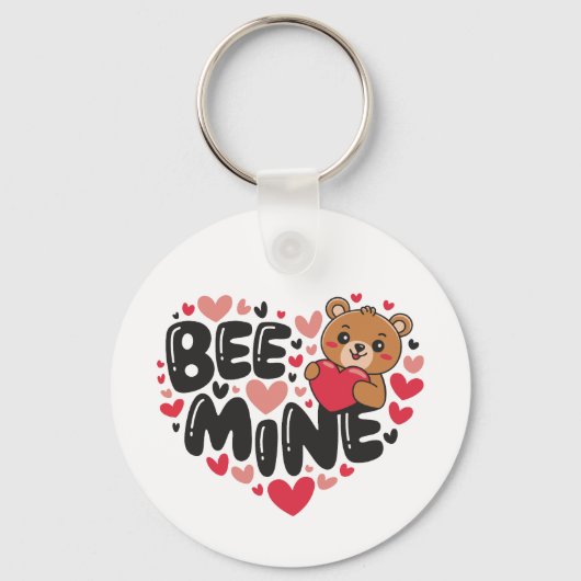 Cute Bee Mine Teddy Bear Valentine's Day キーホルダー (裏面)