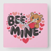 Cute Bee Mine Teddy Bear Valentine's Day スクエア壁時計 (正面)