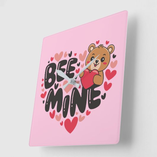Cute Bee Mine Teddy Bear Valentine's Day スクエア壁時計 (傾斜)