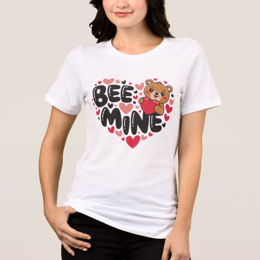 Cute Bee Mine Teddy Bear Valentine's Day トライブレンドＴシャツ (正面)