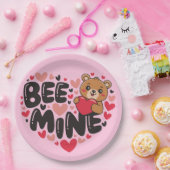 Cute Bee Mine Teddy Bear Valentine's Day ペーパープレート (パーティー)