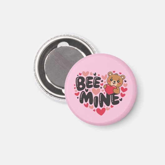Cute Bee Mine Teddy Bear Valentine's Day マグネット (正面/裏面)