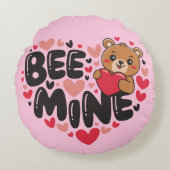 Cute Bee Mine Teddy Bear Valentine's Day ラウンドクッション (正面)