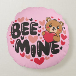 Cute Bee Mine Teddy Bear Valentine's Day ラウンドクッション