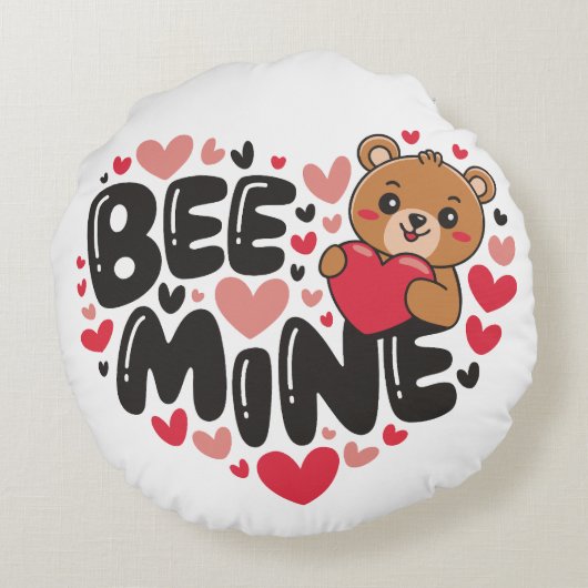 Cute Bee Mine Teddy Bear Valentine's Day ラウンドクッション (裏面)