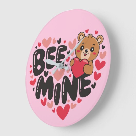 Cute Bee Mine Teddy Bear Valentine's Day ラージ壁時計 (傾斜)