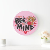 Cute Bee Mine Teddy Bear Valentine's Day ラージ壁時計 (ホーム)