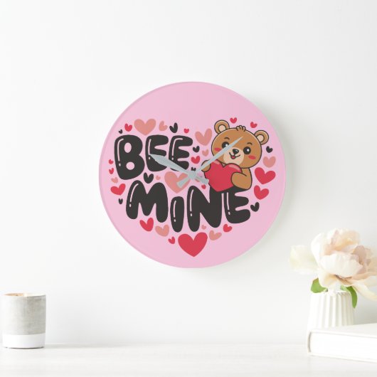 Cute Bee Mine Teddy Bear Valentine's Day ラージ壁時計 (ホーム)