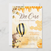 Cute Bee One First Honey Bear Yellow 1st Birthday  招待状 (正面)