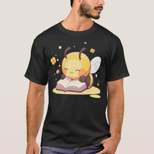 Cute Bee Reading Book Teacher Student Reader Graph Tシャツ (正面)