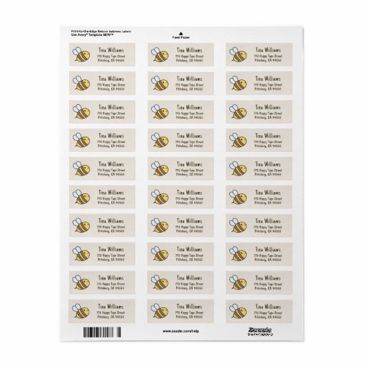 Cute Bee Return Address Labels ラベル (フルシート)