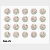 Cute Bee & Smiling Flowers Sticker - Pastel Floral ラウンドシール (シート)