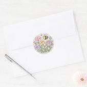 Cute Bee & Smiling Flowers Sticker - Pastel Floral ラウンドシール (封筒)
