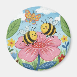 Cute Bee Whimsical Flower Garden マグネット