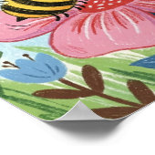 Cute Bees and Butterfly Dancing Crayon Drawing Kid ポスター (角)