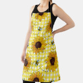 Cute bees and sunflowers on a checkered background エプロン (インサイチュ)