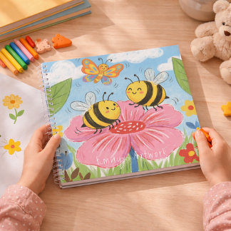 Cute Bees & Butterfly Kids Sketchbook ノートブック