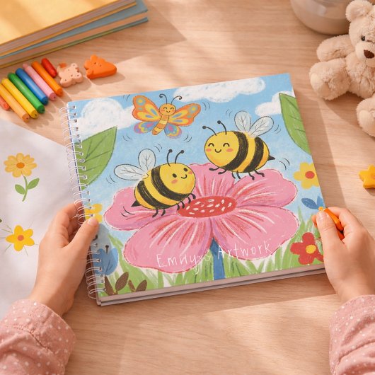 Cute Bees & Butterfly Kids Sketchbook ノートブック