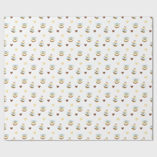 Cute Bees & Hearts Gift Wrapping Paper ラッピングペーパー (フラット)