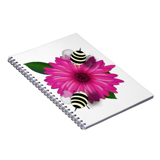 Cute Bees Meeting on Pink Flower ノートブック (右側)